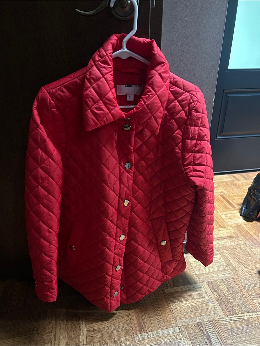 Anne Klein Quilted Red Button-Front Puffer Jacket